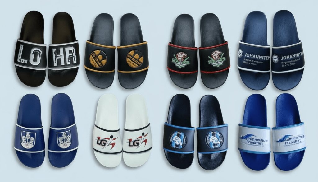 Personalisierte Badeschlappen mit Logos unserer Kunden